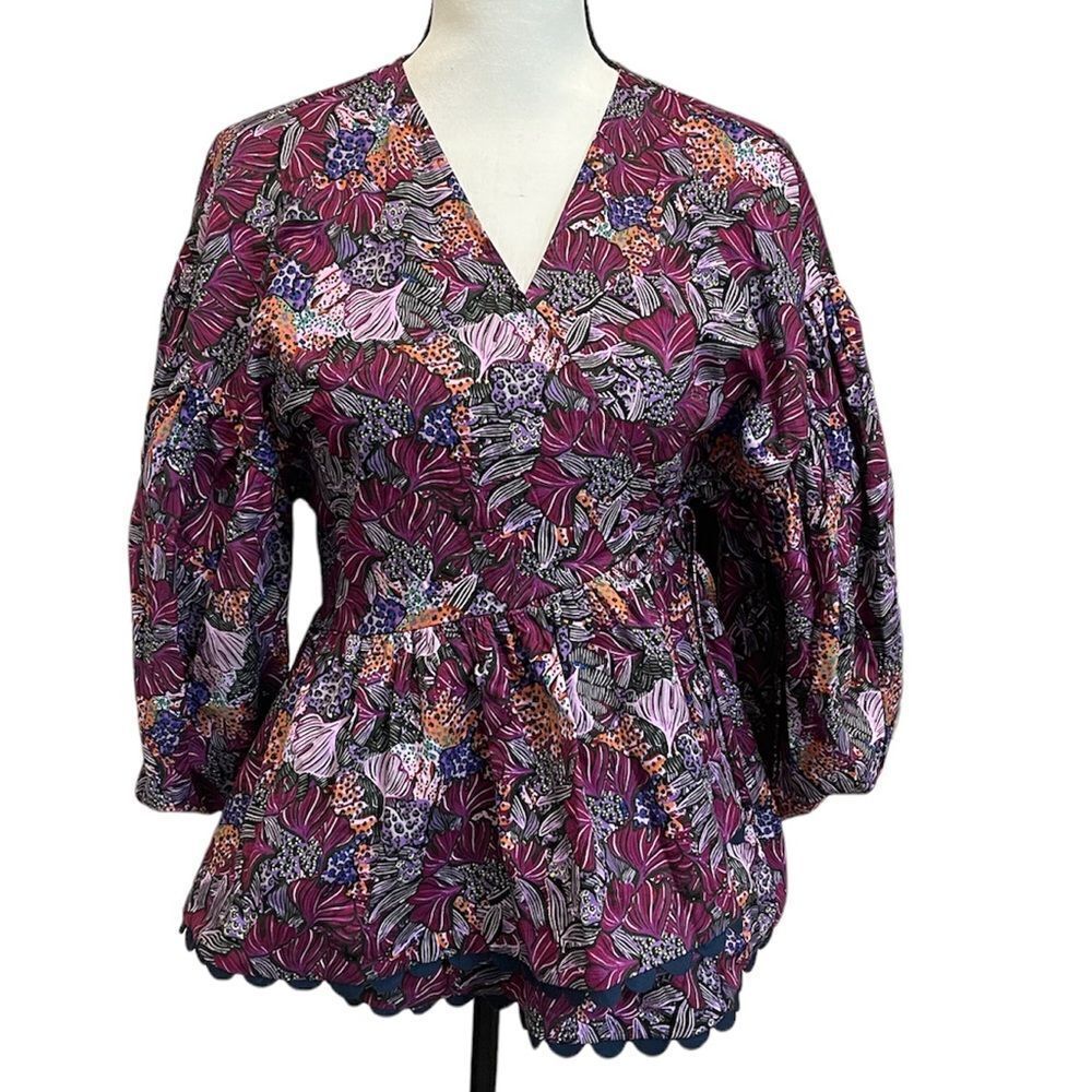Kika Vargas x Target Purple Floral Cotton Coral Reef Scallop Edge Wrap Top